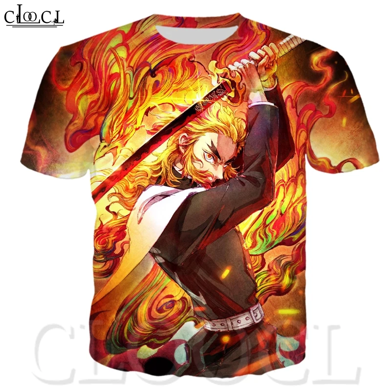 Футболка CLOOCL Kimetsu No Yaiba Rengoku Kyoujurou мужская с коротким рукавом Повседневная рубашка