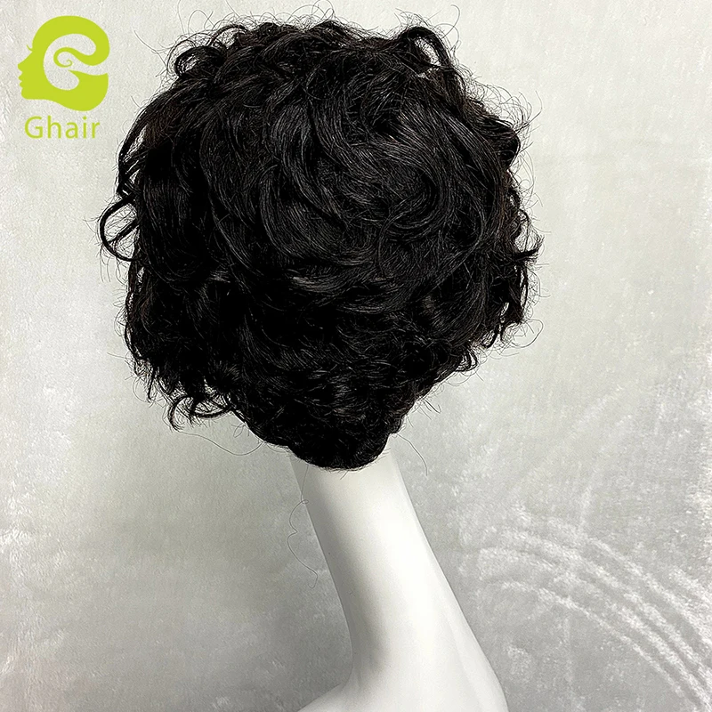 

Straight/Wavy Pixie Cut Wig 6" Natural Black Short Wig Human Hair Wigs Lace Frontal WIgs Brazilian Remy Human Hair for Women