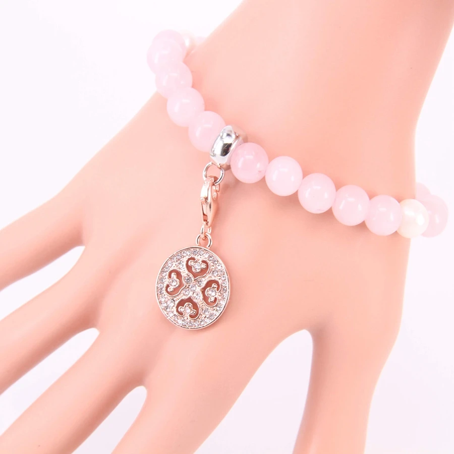Томас 8 мм розовый кварцевый кристалл Браслеты с бисером шармом романтический