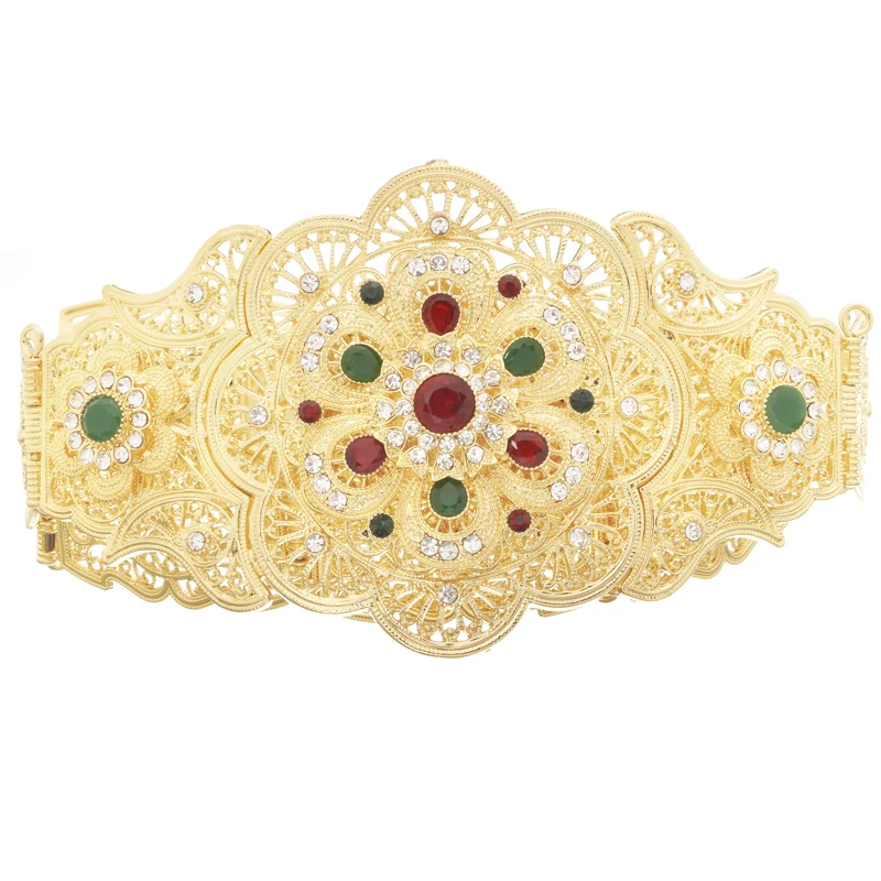 Элегантный марокканский цветочный металлический пояс с длинной цепочкой на