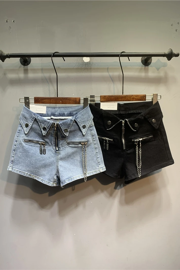 

Waist Zipper Design Stretch Denim Shorts for Women 2021 Summer New Western Style Slim Fit Straight Hot Pants Woman Jeans
