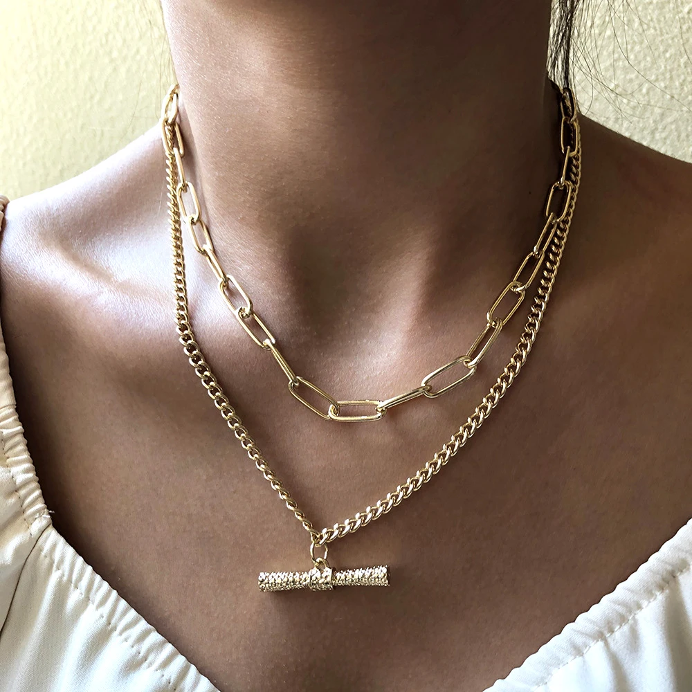 

Gothic Cuban Chain Necklace for Women Punk Matte Gold Color Men Choker Necklace Hip-Hop Rock Couple Peadnt Necklace Jewelry