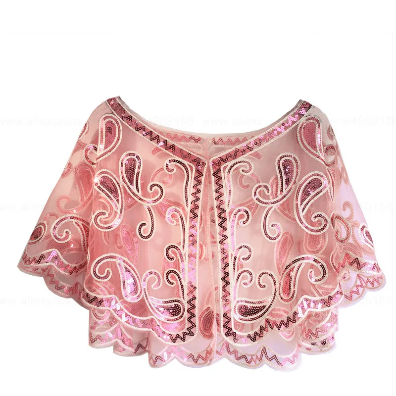 Pink Shawl -D Винтажная черная сетка 1920s& блестки Хлопушка капель розовый/бежевый/Абрикосовый/розовый - Цвет: Pink Shawl -D