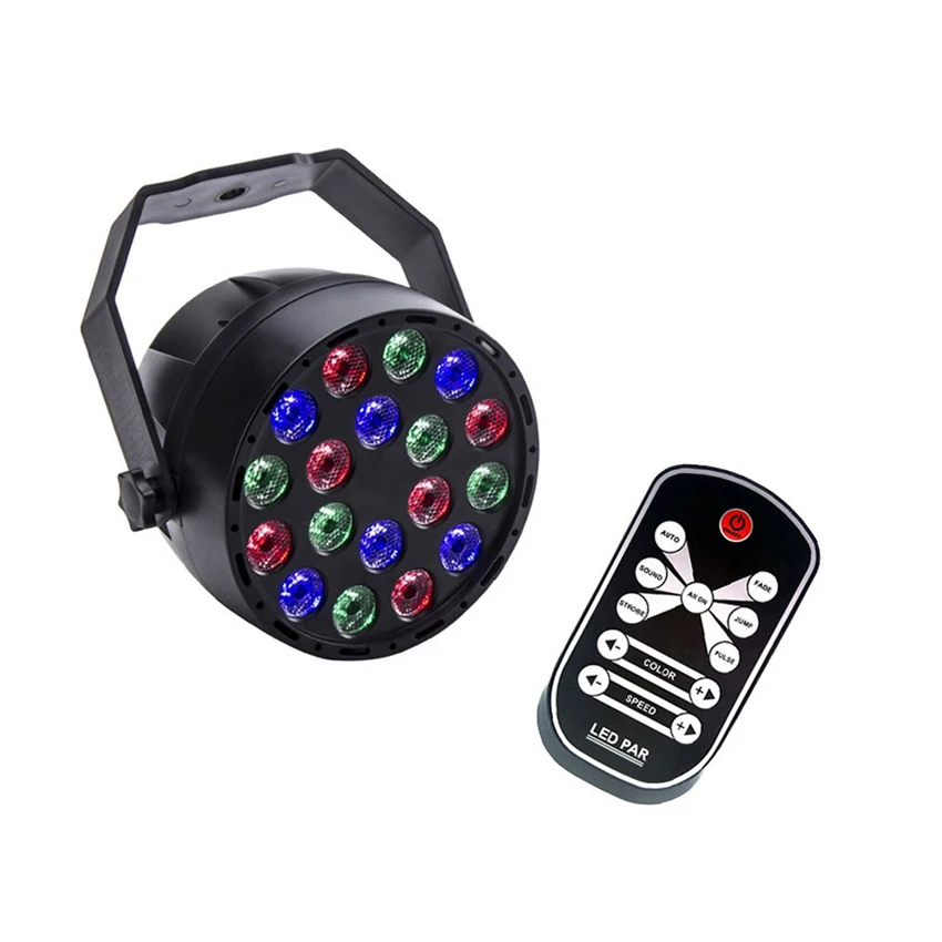 

Новинка профессиональные лазерные светодиодные сценические огни со звуковой активацией 18 светодиодов DMX512 RGB DJ танцевальные огни для диско...