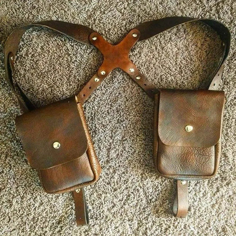 Кожаная сумка на плечо в стиле стимпанк для мужчин винтажный кошелек с двумя