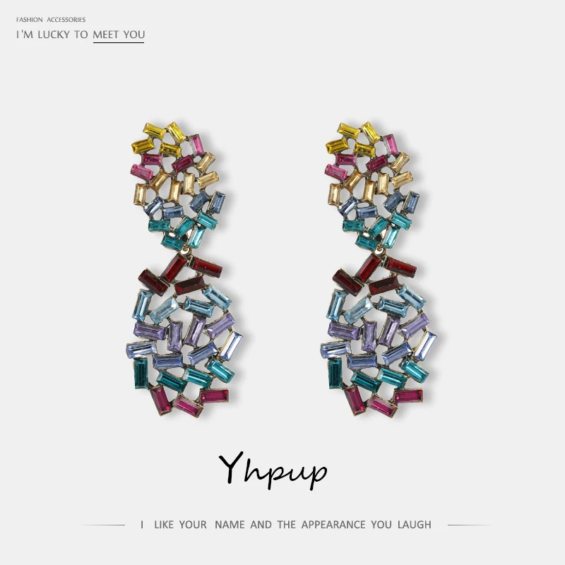 Женские серьги подвески со стразами Yhpup Разноцветные с геометрическим