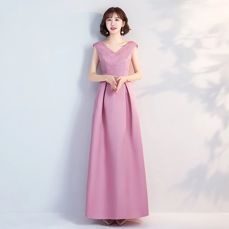 Подростковое розовое платье подружки невесты с короткими рукавами на свадьбу из