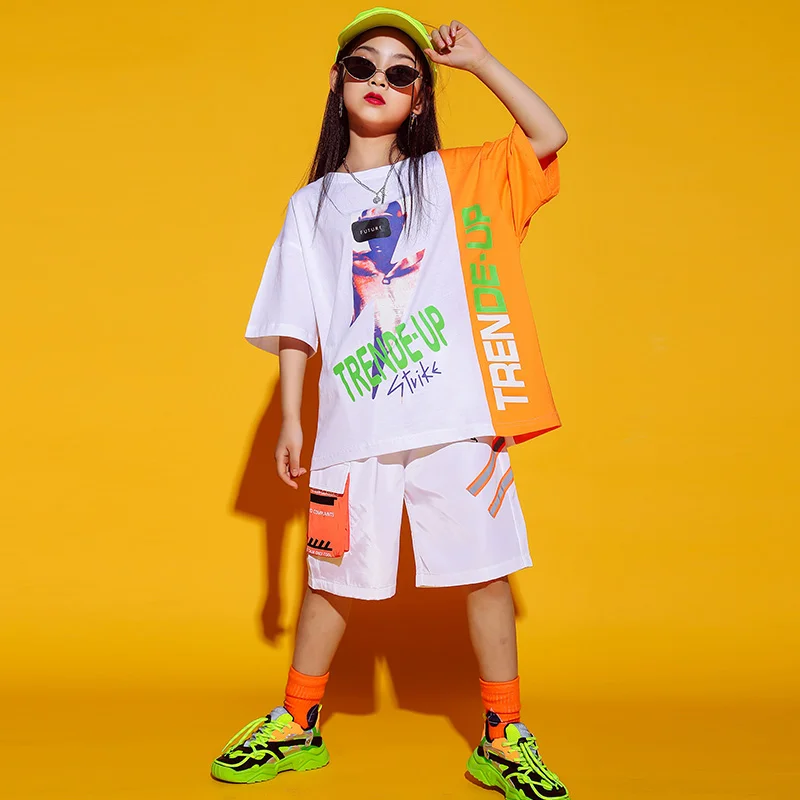 110-170CM Children'S Day Short Sleeve Jazz Dance Set Unisex Street Costumes Summer Boys Girls Hip Hop Dancewear DWY3523 |