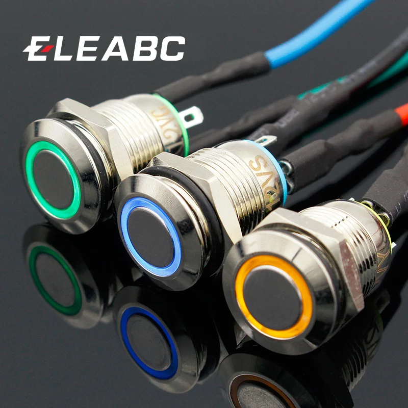 

1PC 12MM with LED 3V 5V 12V 24V 220V Metal Button Switch Momentary push button auto reset waterproof illuminated