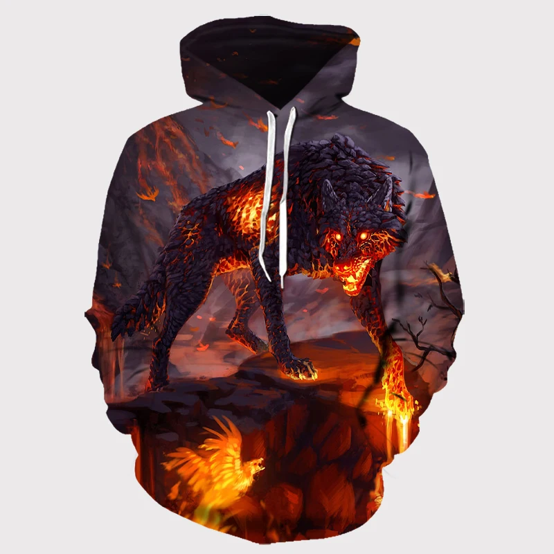 Толстовка Мужская/женская с объемным волка Модный свитшот в стиле хип-хоп худи