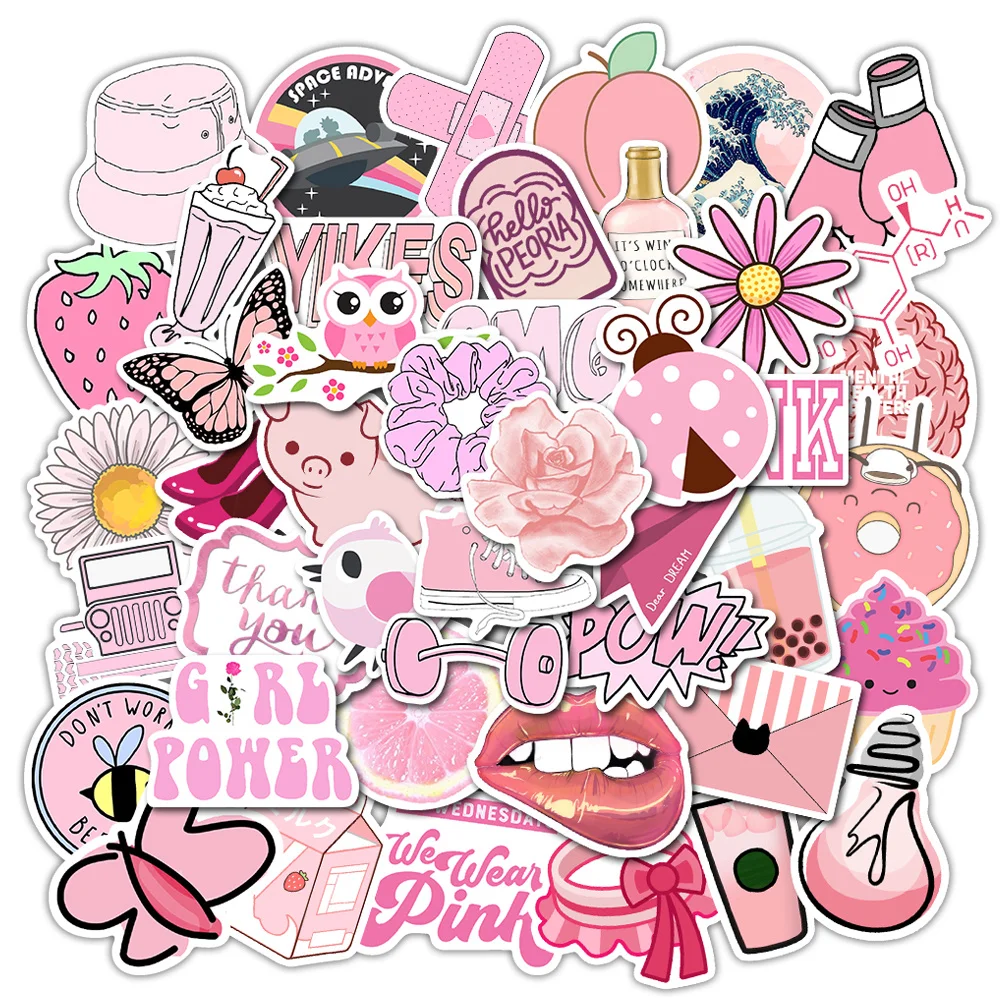 AZ052-50PCS 50 шт. ПВХ водонепроницаемые девушки Kawaii розовые забавные наклейки игрушки багажные наклейки для автомобиля Скрапбукинг модные наклейки для ноутбука - Цвет: AZ052-50PCS