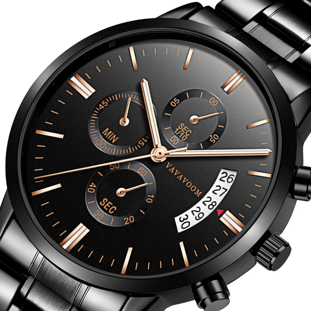 Водонепроницаемые часы с календарем из нержавеющей стали мужские деловые