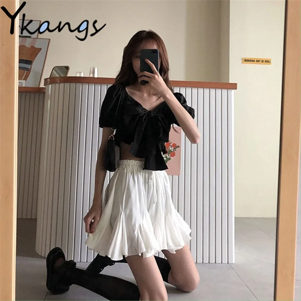 

Fresh Sweet Women Summer Fashion Harajuku High-Waist Pleated A-Line Skirt White Ruffles Irregular Plus Size Short Skirts Vestido