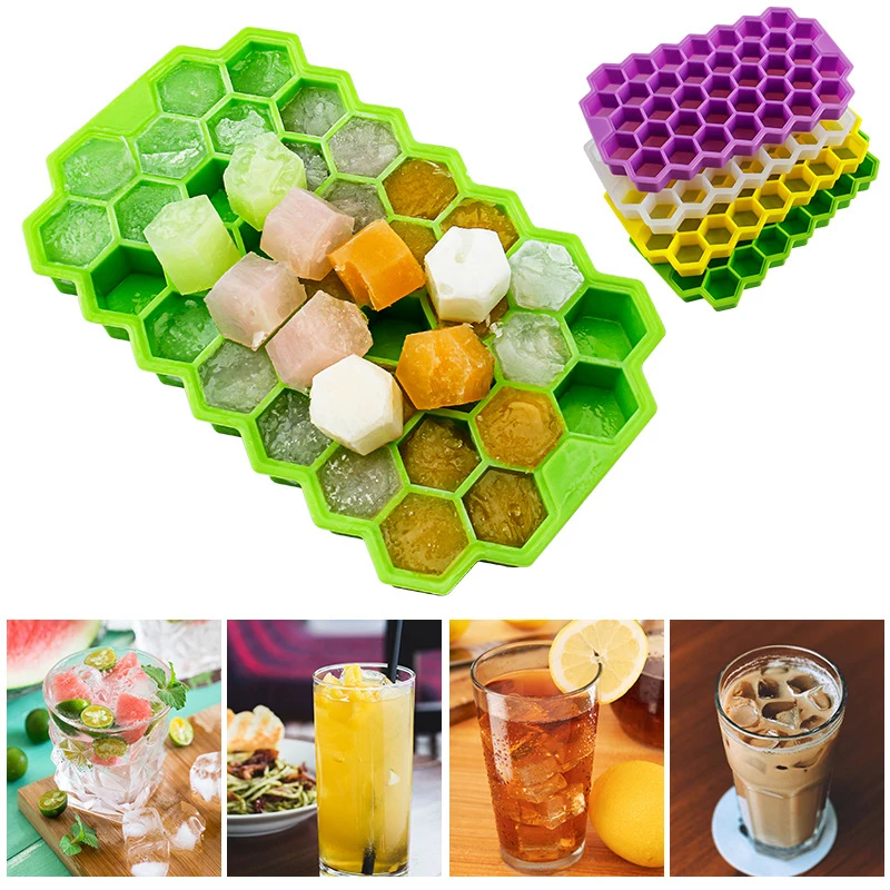 

37 Grids Ice Cube Maker Honeycomb Ice Cube Trays with Removable Lids Silica Gel Ice Cube Mold Food Grade Ice Mold for Whiskey