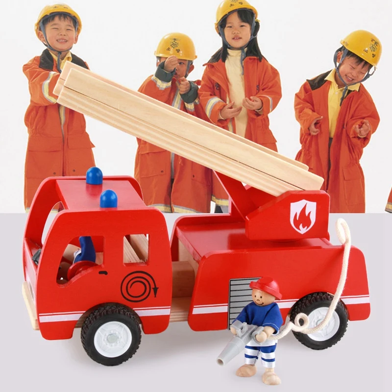 

Wooden Fire Truck with Firefighter Play Figure Colorful Playset for Kids Children Pretend Play Toy Puzzle Learning Toys