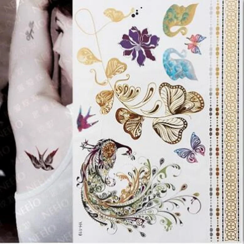 Горячие тату наклейки блестящая металлическая золотая серебряная временная