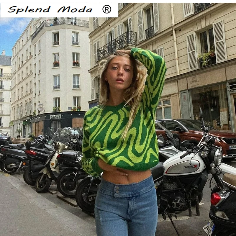 

Женский жаккардовый свитер с V-образным вырезом, свободного покроя