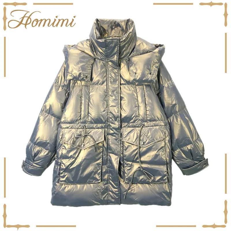 

Homimi 2020 New 95% White Duck Down Jacket Winter Coat Women Thick Short Shiny Puffer Jacket Bright Warm Parka Woman Overcoat
