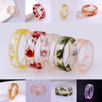 8 colors diy dried flowers epoxy ring transparent resin ring party jewelry cute resin rings for women romantic gifts