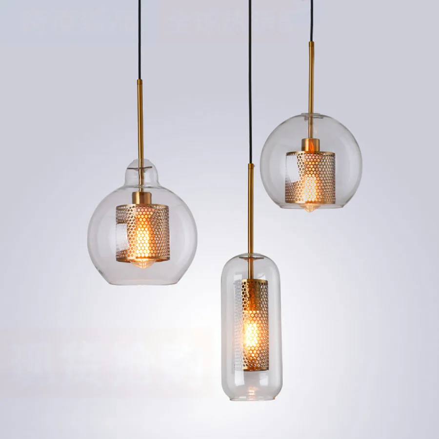 

BEIAIDI E27 Industrial Loft Glass Globe Ball Pendant Light Kitchen Dinning Room Hotel Bar Glass Hanging Light Pendant Lamps