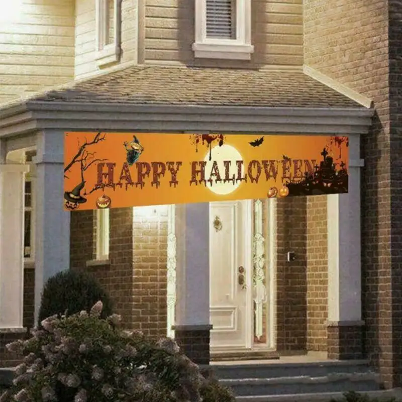 

Colorful Happy Halloween Letter Printed Banner Pull Flag Decorations Foldable Celebrate Outdoor Hanging Decor