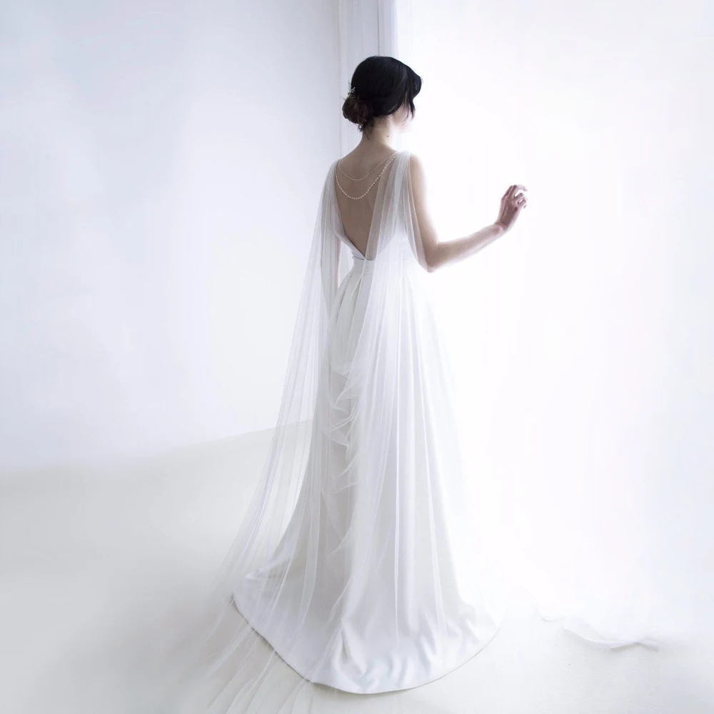 

TRiXY 2021 Handmade Wedding Accessories Bridal Flower Simple Translucent Chain Shawl Wraps Yarn Veil Bride