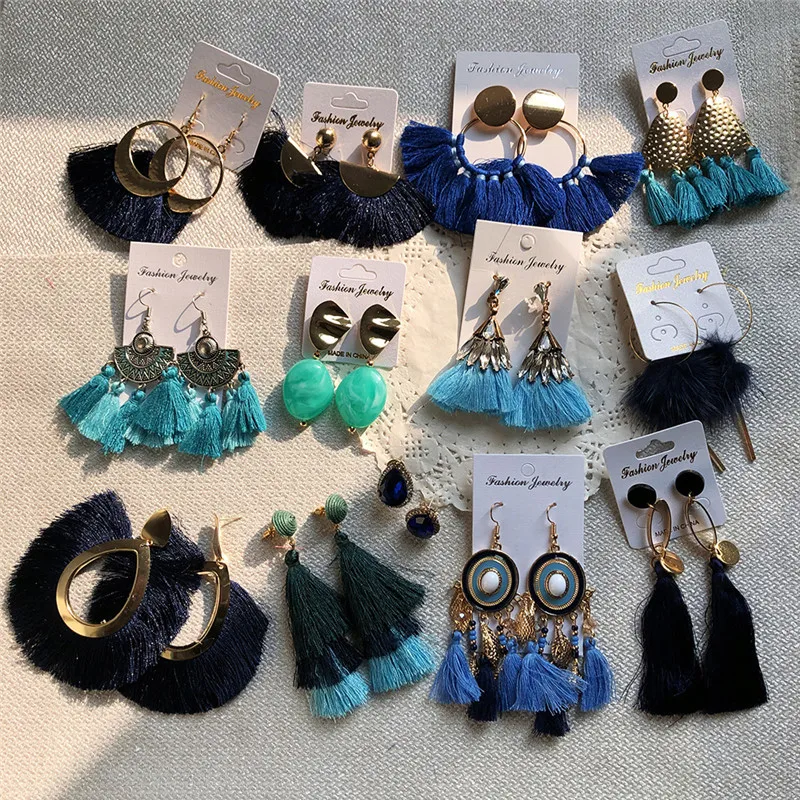 

Luokey Bohemia Tassel Dangle Earrings For Women Retro Long Hanging Stone Earrings Bundles Boho Jewelry For Mothers Day Gift 2020