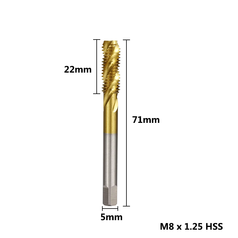 M8x1.25 1 шт. M2/M2.5/M3/M3.5/M4/M5/M6/M8 спиральный резьбовой кран высокоскоростной стальной ручной кран сверло титановое покрытие метрический винт кран - Цвет: M8x1.25