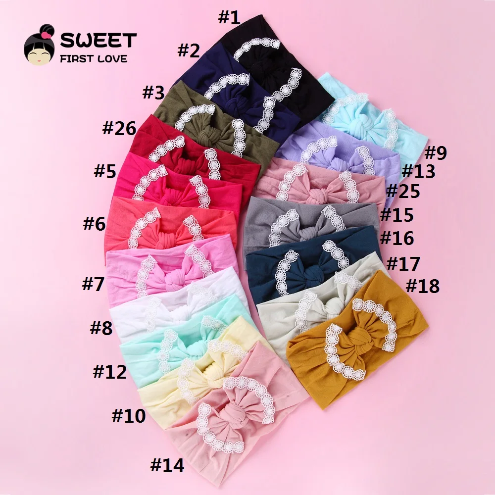 

Kids Big Bow Nylon Headbands Lace Flower Brim Solid Child Girls Hair Bands Turban Headband Cute Girls Headwear Hair Accessories