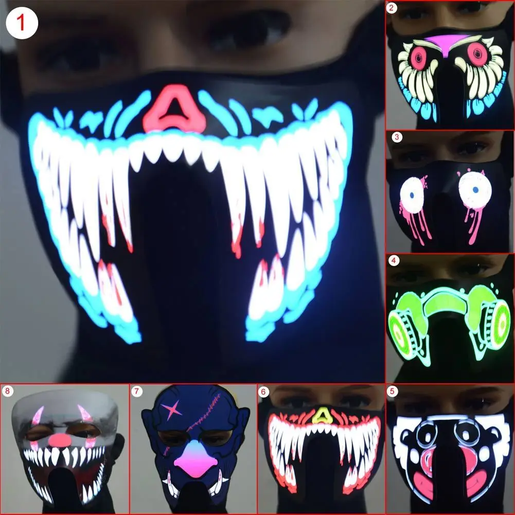 

New Arrival Halloween Half Face LED Luminous Flashing Face Mask Party Event Masks Light Up Dance Halloween Cosplay