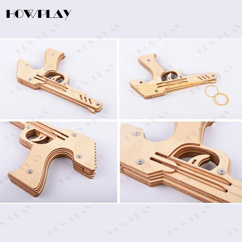 Howplay 9 всплесков Деревянный пистолет с резиновой лентой сборка оружия модель