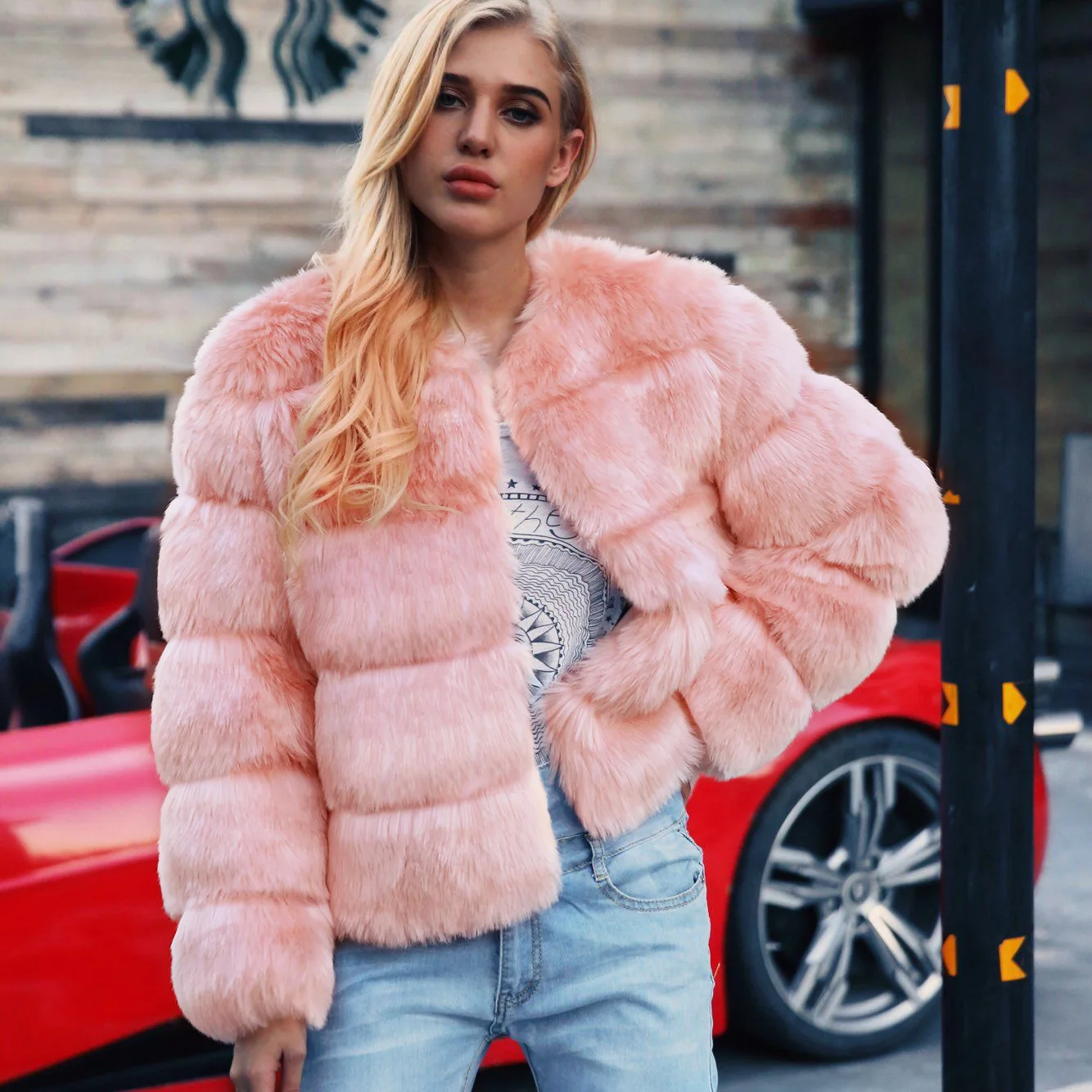 

Mink fur yarn Female coat winter Faux Leather Fur vest Rabbit fur coat pink fur coat