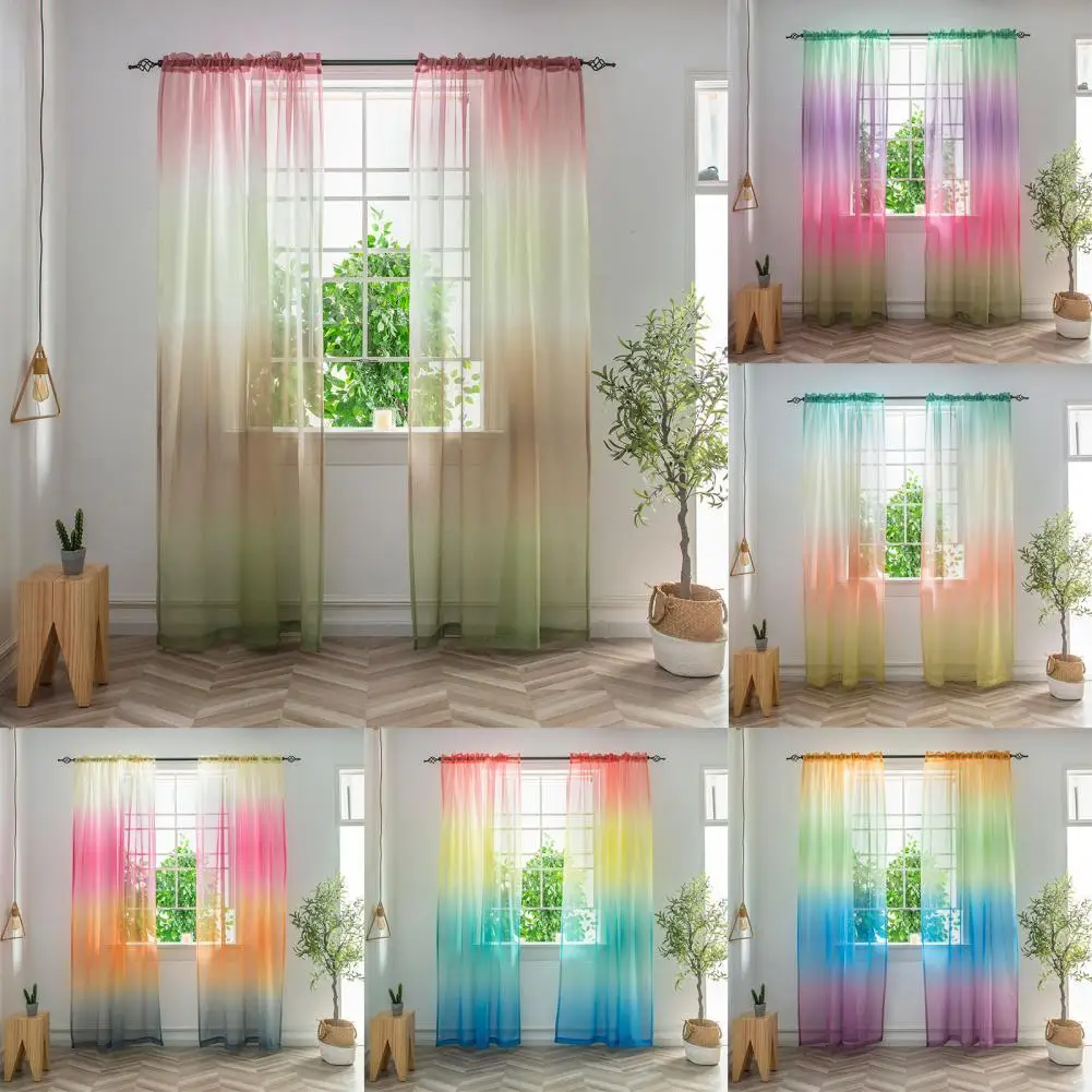 

80%HOTCurtain Rainbow Print Window Ornaments Polyester Long Decorating Sheer Drape for Home