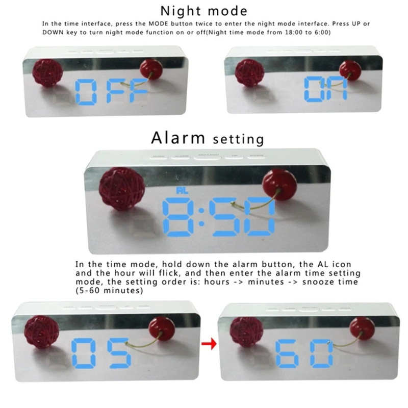 

Creative Multifunctional LED Electronic Makeup Mirror Clock With Alarm/snooze functions