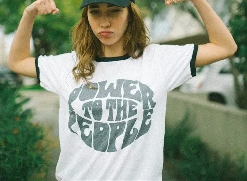 

Women Clothing Vintage Style Power To The People Slogan T-Shirt Summer Casual Ringer Tee Equality Justice Feministe Tops-J076