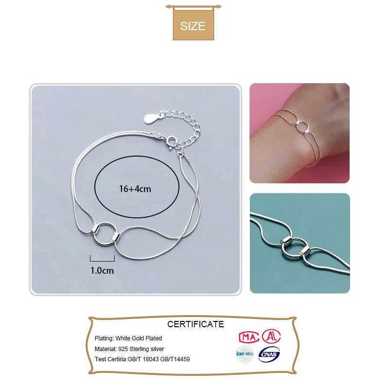 Trustdavis 100% твердый настоящий серебро 925 пробы двойной слой полый круглый браслет 16