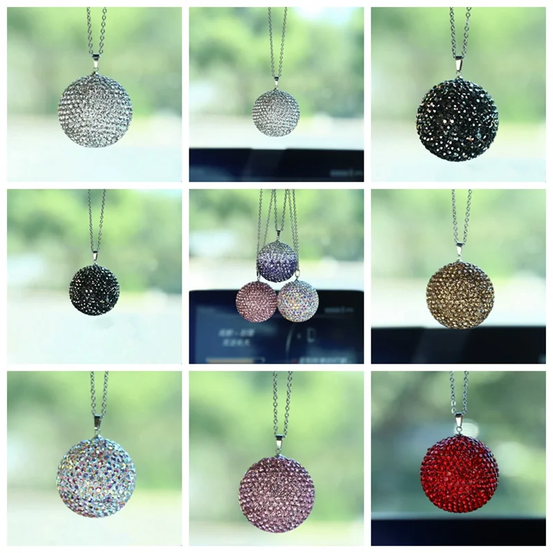 

C For Rhinestone Ball Full Drilling Metal Chain Car Pendants Auto Rearview Mirror Hanging Ornaments Car Styling Accessories