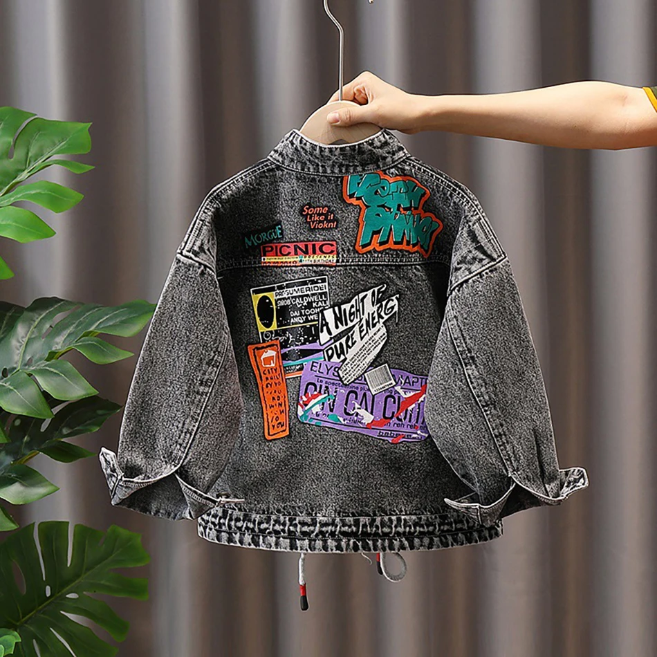 

Children Letter Denim Jackets Coat 2021 Hot Autumn Kids Fashion Printing Outerwear For Baby Boys Girls Hole Jeans Coat 2-8Years