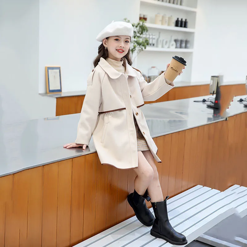

Autumn & Winter Girls Woolen Coat New 2021 Korean Version Fashion Thickening Windbreaker Mid-Length Jacket Children's Outerwear