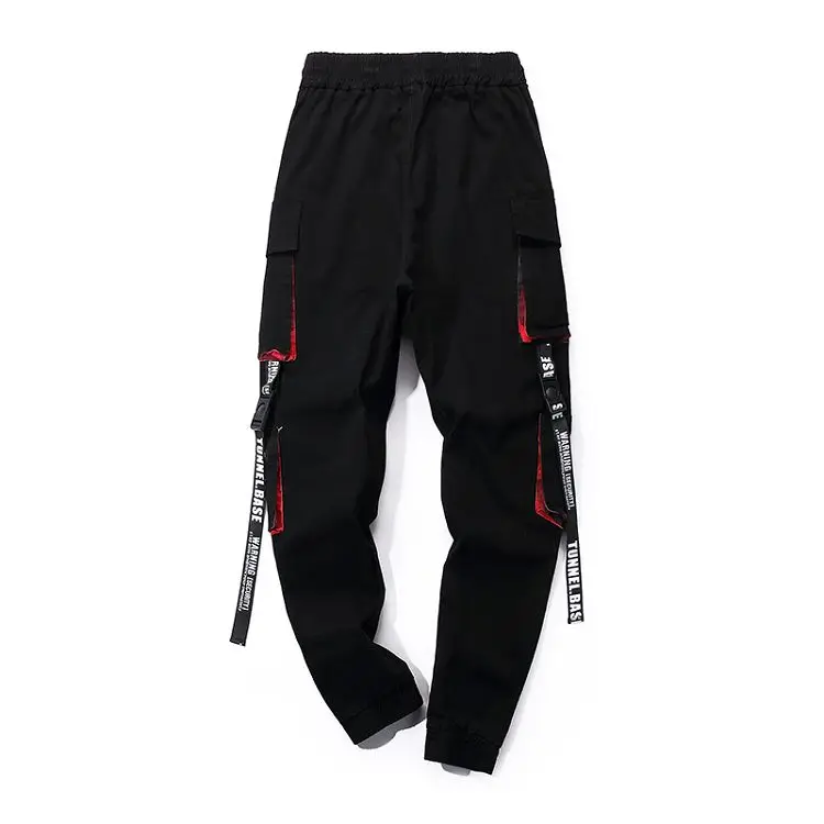 

Men Women Harajuku Hip Hop Black Cargo Pants joggers 2021 Male Sweatpants Overalls Man Ribbons Streetwear Harem Pants Trousers