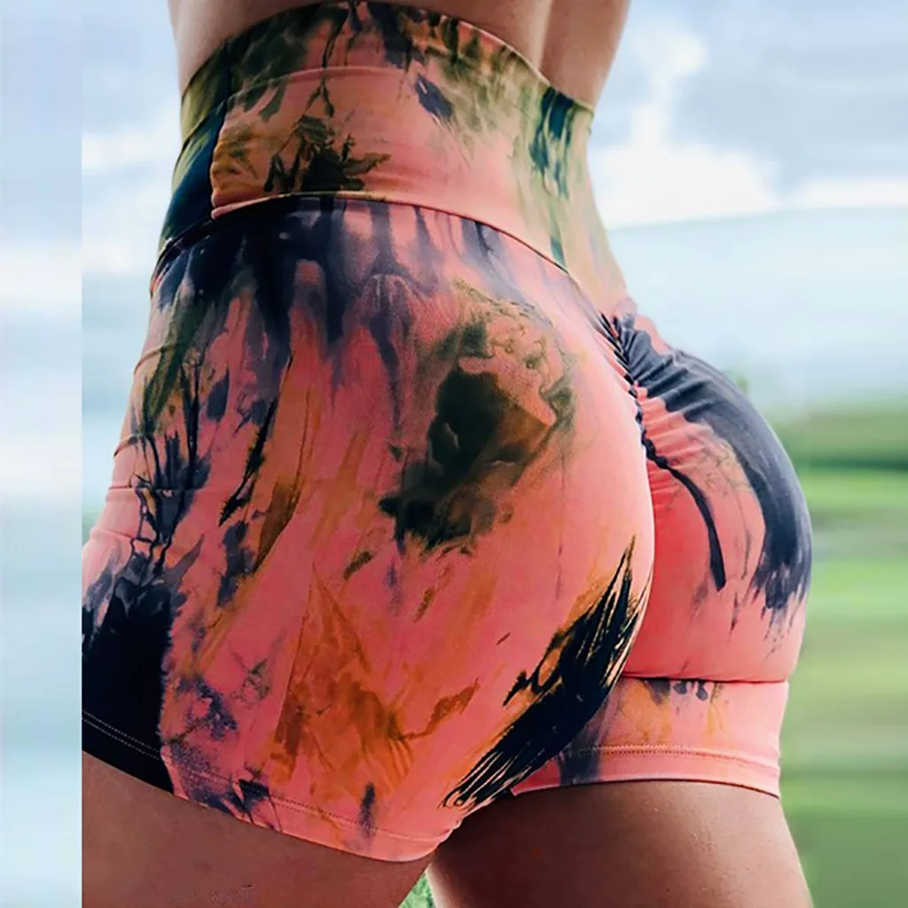 

Shorts Women High Waist Fitness Workout Yoga Shorts Push Up Hip Running Biker Gym Yoga Tie-Dye Shorts Leggings