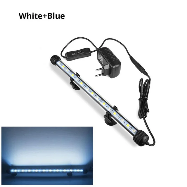 Цветная(RGB) светодиодный ночной Светильник для домашнего аквариума 220V штепсельная вилка европейского стандарта аквариумная лампа, получившая сертификат Европейского 19/29/39/49 см клип-на Водонепроницаемый аквариум светодиодный светильник Инж - Испускаемый цвет: White And Blue
