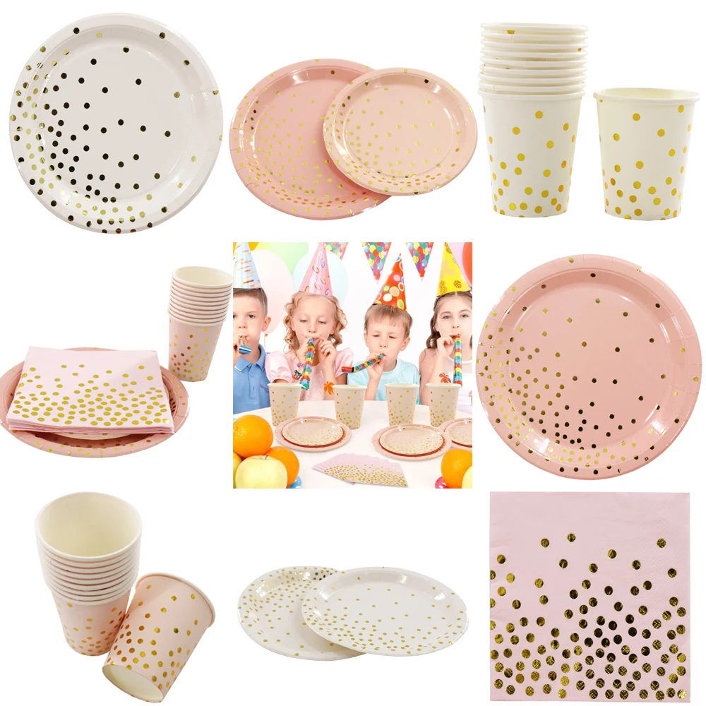 Партия бронзовая точка одноразовая посуда набор тарелки салфетки под чашки для