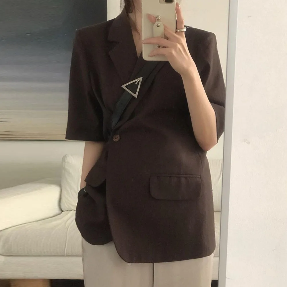 

Casual Blazer One-button Five-quarter Sleeve Plain Ladies Fashion Simple Simple Dressing Casual Suit Office Lady 2021 New