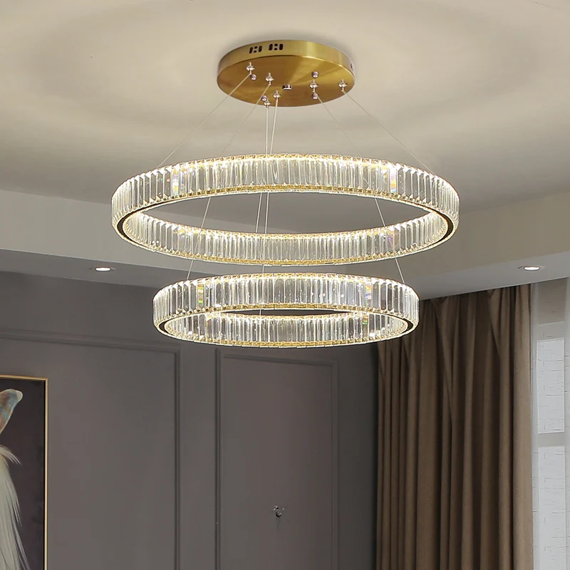 Moderno anillo de cristal de lujo LED colgante dorado claro circular Villa suspensión colgante lámpara para sala de estar dormitorio restaurante