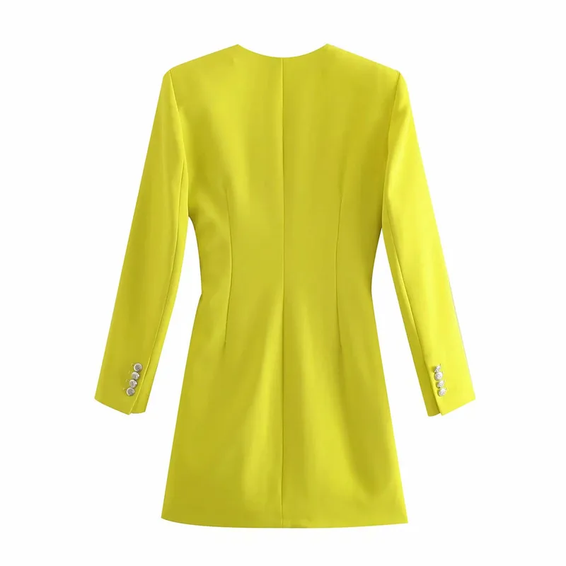 

Solid Blazer Mini Dress Women Knot Ruched Deep V Neck Long Sleeve Button Short Dresses Lady Autumn Skinny Office Elegant Dresses