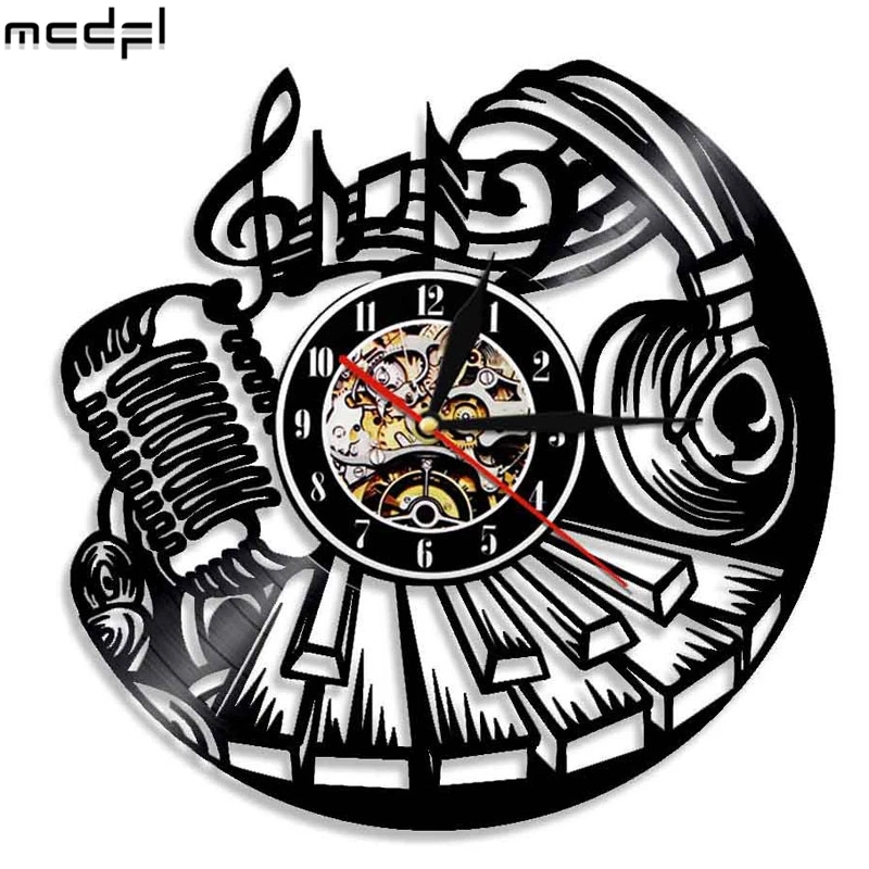 Музыкальный инструмент современный дизайн Виниловая пластинка настенные часы