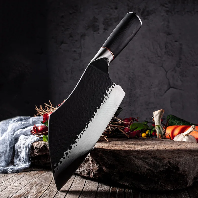 

Handmade Forged Kitchen Knife 50Cr15mov Stainless Steel Meat Cleaver Chef Slicing Knives High Carbon Hammered Pattern Cutter