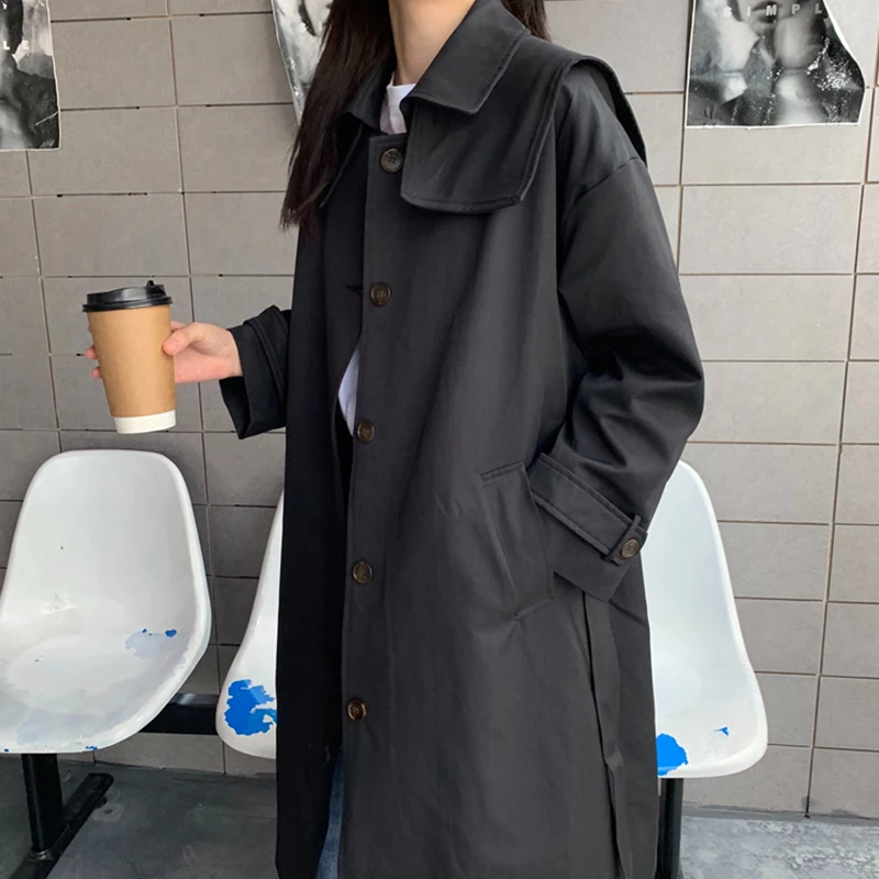 

Paris Girl Casual Trench Coat 2020 Long Windbreaker Women Korean Single Breasted Coat Solid Long Sleeve Pockets Outerwear