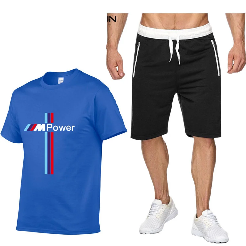 

2021 Men Casual Set Fashion 2 PCS Sweat Suit Striped Short Sleeve T-shirt Shorts Sets Male Sportswear Tracksuit Summer Sportsuit